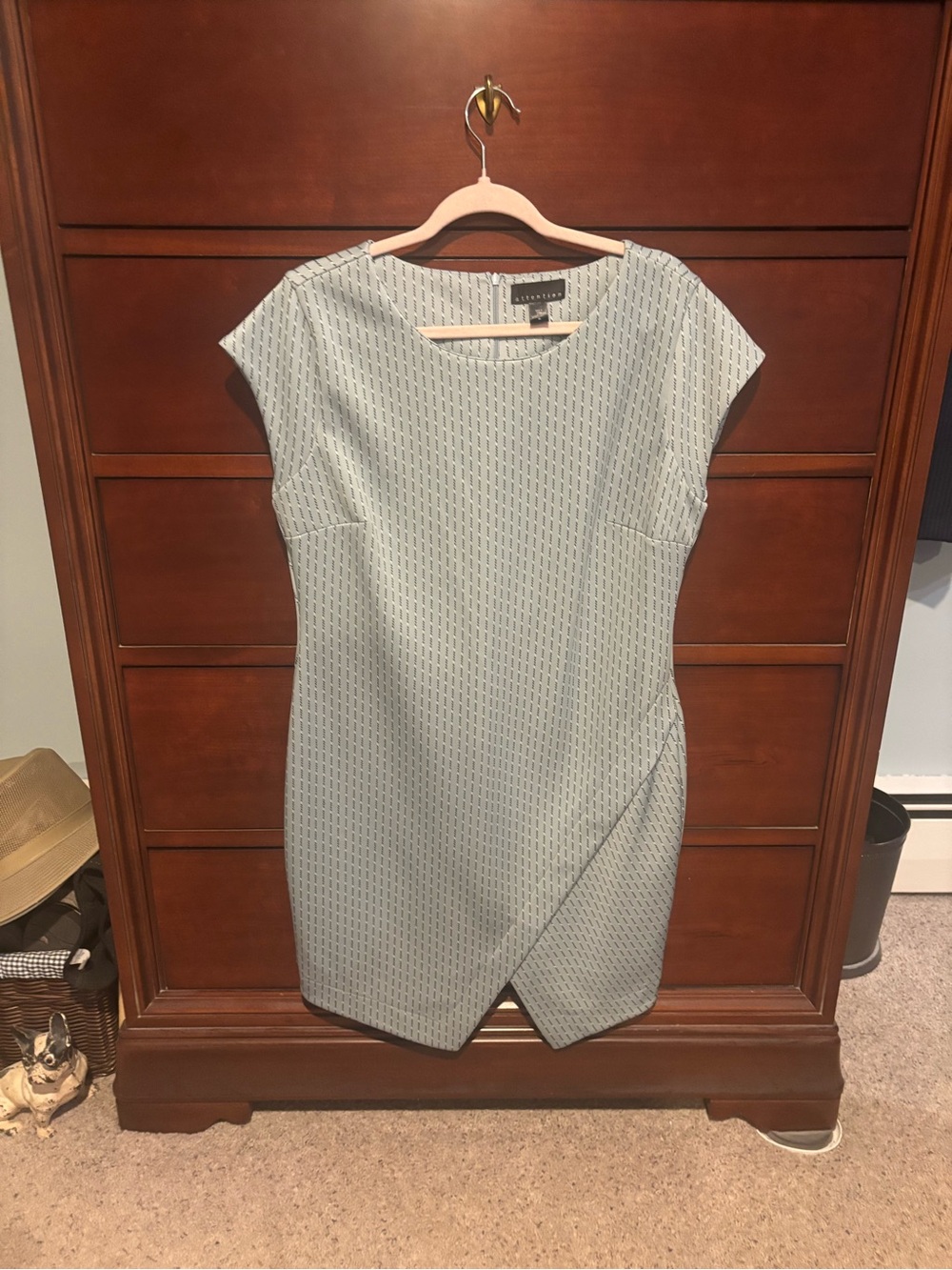 Light green/gray Patterned Cap Sleeve Sheath Dress